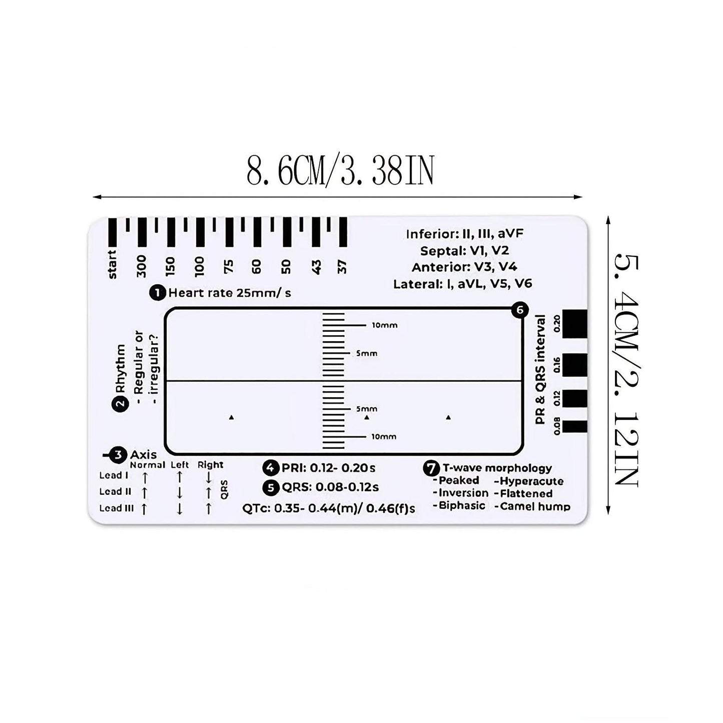 ECG 7 Step Ruler, ECG Ruler Plastic Ruler Measuring Tool, ECG 7 Step Ruler for ECG/EKG Interpretation, Transparent ECG Calipers Measuring Tool, Easy to Carry ECG Ruler, Follow 7 Step Plan (1pc)